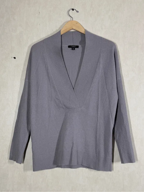 Ann Taylor Women’s 100% Cashmere Pullover Cardigan Sweater in Gray S - Image 2