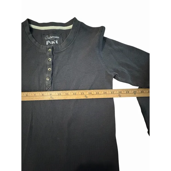 Pact Thermal Waffle‎ Knit Henley Shirt Small Charcoal Gray Organic Cotton #H12-2 - Image 4