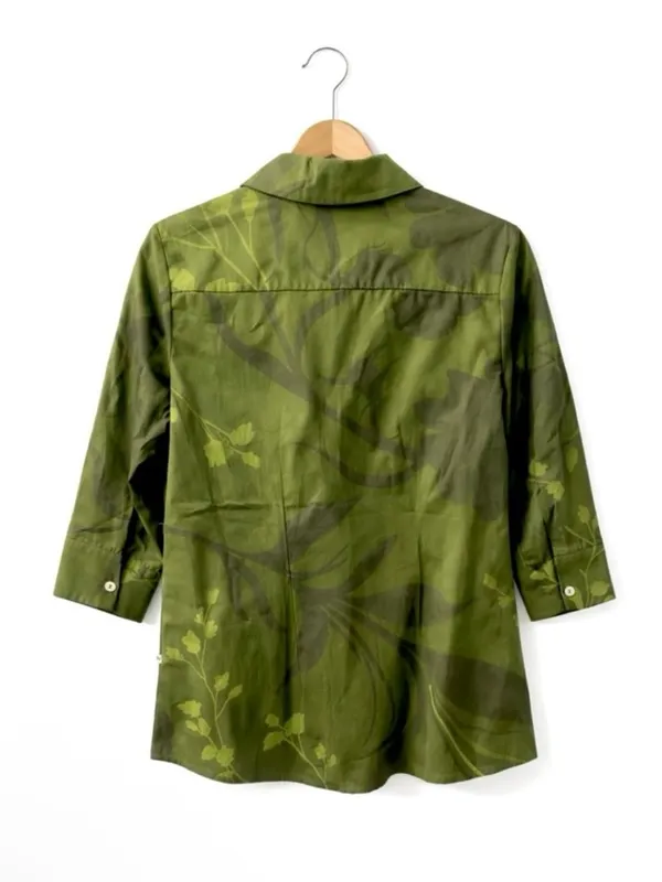 NWT Revolve x Perlavera Cindy Jacquard Khaki Printed Three Quarter Sleeve Shirt - Image 5