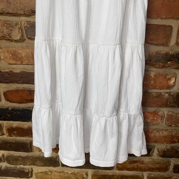 Chelsey White Short Sleeve Smocked Tiered Tie Bust Midi Dress Women's Size Small - Image 5