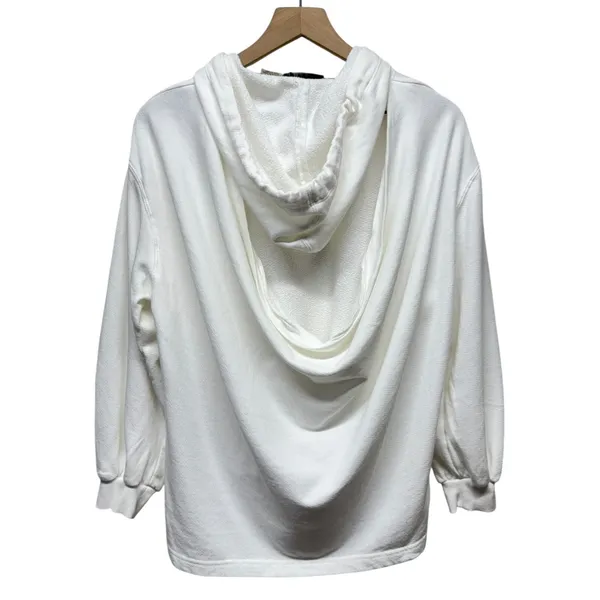 Alice + Olivia Elaine Hoodie Sz S Open Cowl Back French Terry‎ White Sweatshirt - Image 4