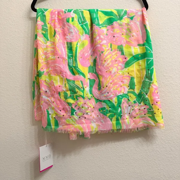 Lilly Pulitzer x Target 20th Anniversary Flamingo Scarf Sequin OS Sarong Coverup - Image 3