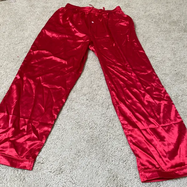 SXY Women's Solid Color Red Drawstring Waist Straight Leg Pants Size XL - Image 5