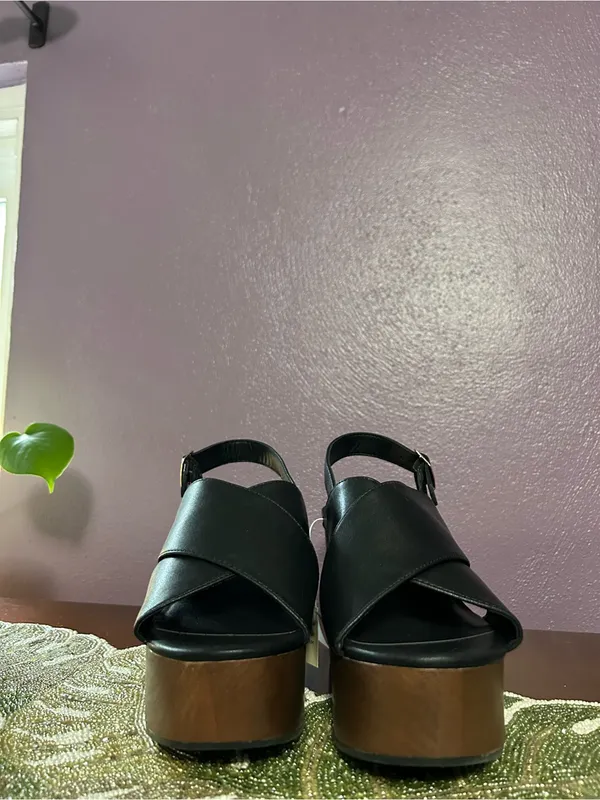 Universal Threads Y2k Naomi‎ Wood Wedge Heels size 7.5 black brown whimsy office - Image 2