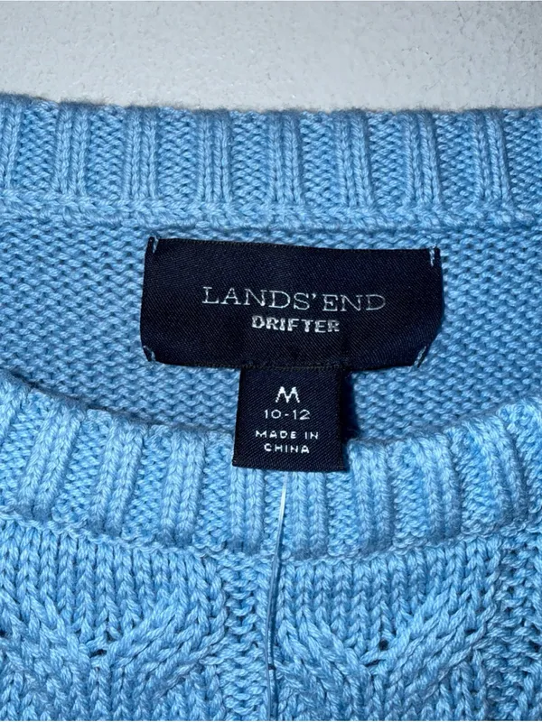 NWT Lands End Drifter Lighthouse Blue Cotton Cable Knit‎ Sweater Medium 10-12 - Image 4
