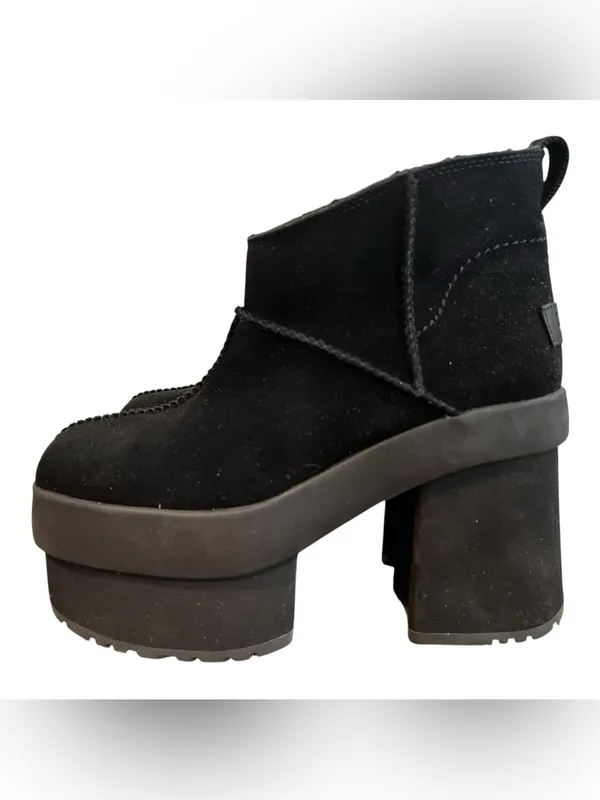 UGG New Heights Platform Mini Black Suede Heeled Boots Women’s 8 New No Box - Image 4