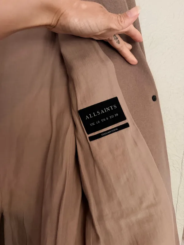 All saints leni wool cashmere blend nude tan single button long coat blazer 6 - Image 18