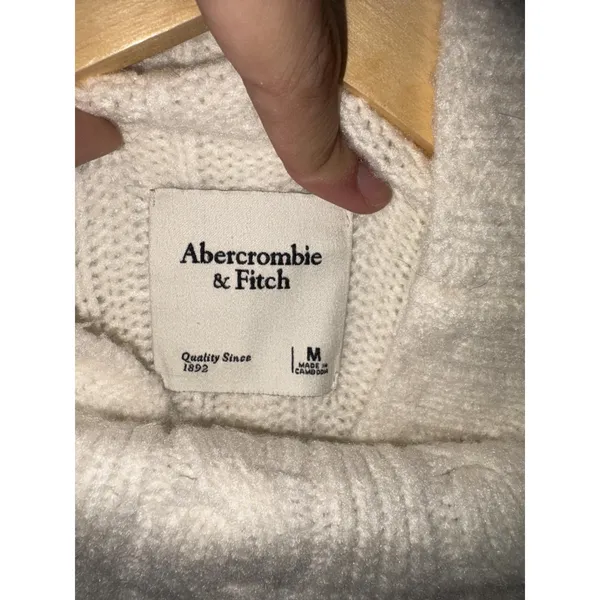 Abercrombie & Fitch Cream Ribbed Cable Knit Mock Neck Turtleneck Sweater Size M - Image 3