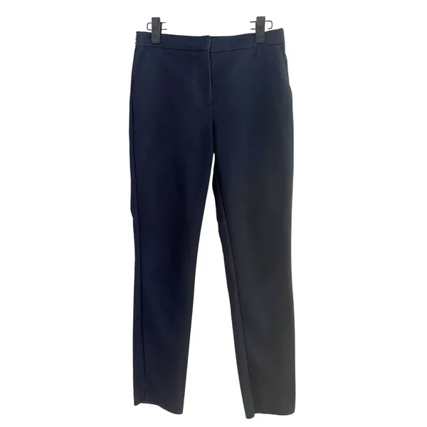 Zara Straight Leg Mid Rise Dress Trousers Striped Back Waist S Dark Navy Blue - Image 12