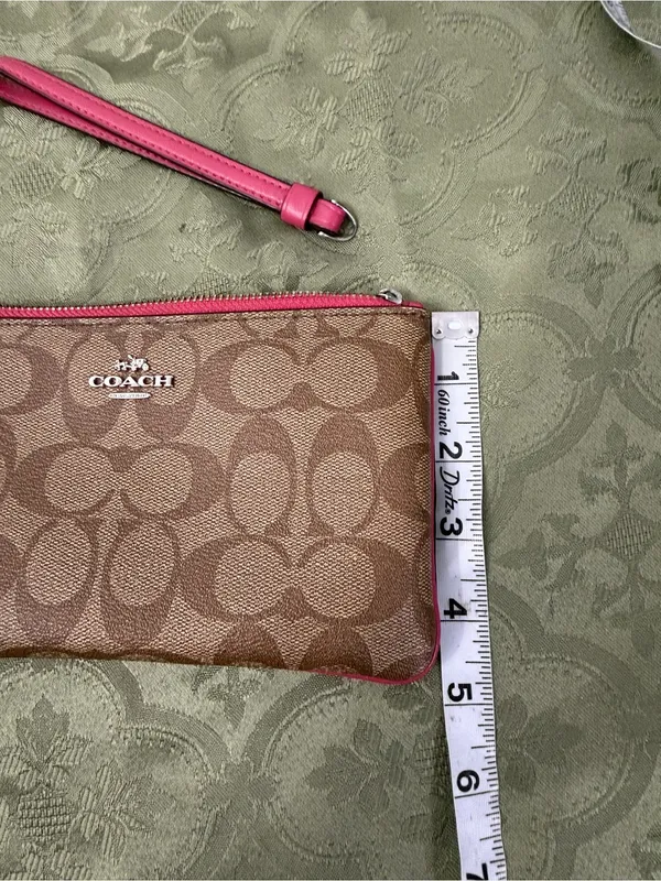 Coach Brown Signature Wristlet with Pink Trim - Image 6