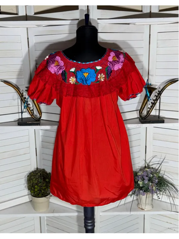 Vintage Mexican mini dress retro 70s boho hippie embroidered festival cottage M - Image 2