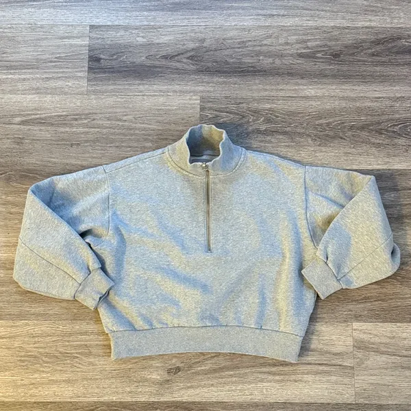 Everlane Gray Sweater High-Collar 1/4 Zip Sweatshirt Small Oversized - Image 2