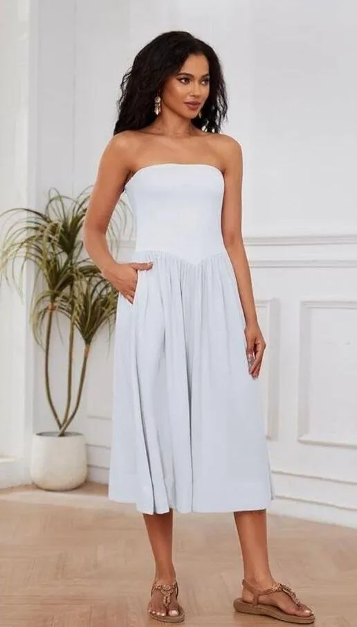 NEW White Cream Strapless Drop-Waist Swing Dress S - Image 2