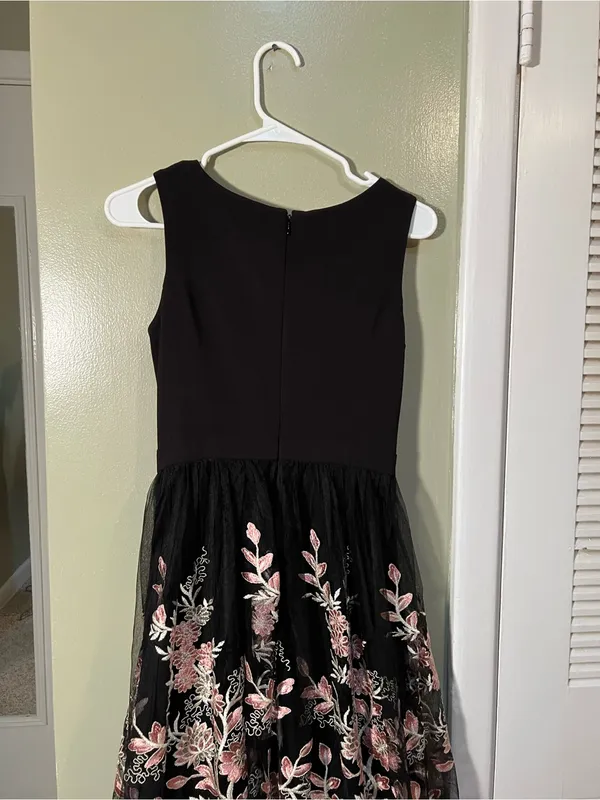 Morgan‎ & Co Women's Juniors Size 3 Evening Dress Black Pink Embroidered Floral - Image 10