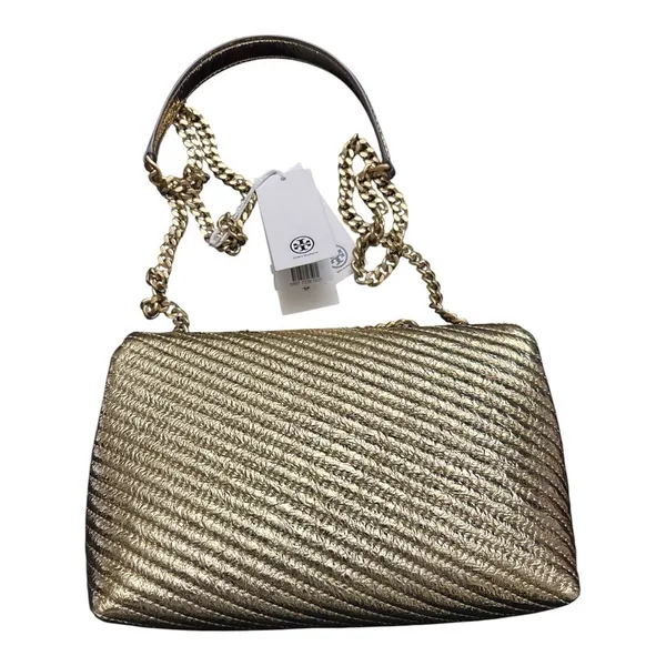 Tory Burch Kira Metallic Moto Quilt Small Convertible Shoulder Bag Gold New - Image 6