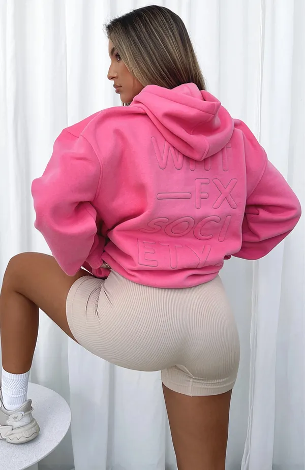 Right On The Line Hoodie Pink White Fox Boutique S/M - Image 2