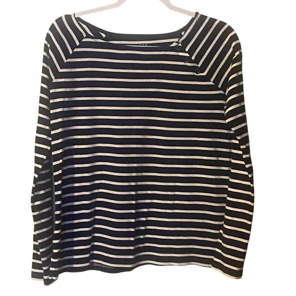 Gap Blue/White Favorite Stripe Long Sleeve Button-Shoulder T-Shirt - Image 2