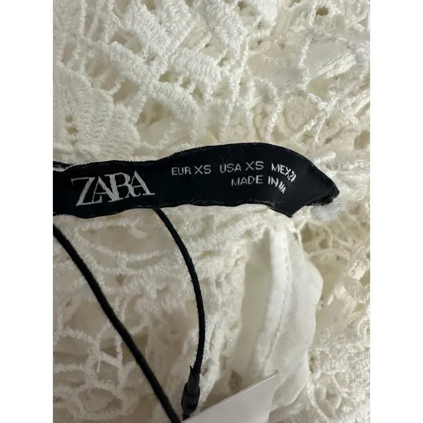 Zara White Crochet Lace Gauzy Babydoll Mini Dress Size XS NEW with Tags - Image 3
