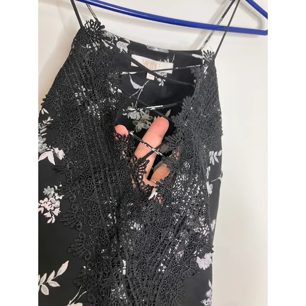 WAYF posie Strappy camisole womens S Black Floral Lace Up Front Sleeveless - Image 5