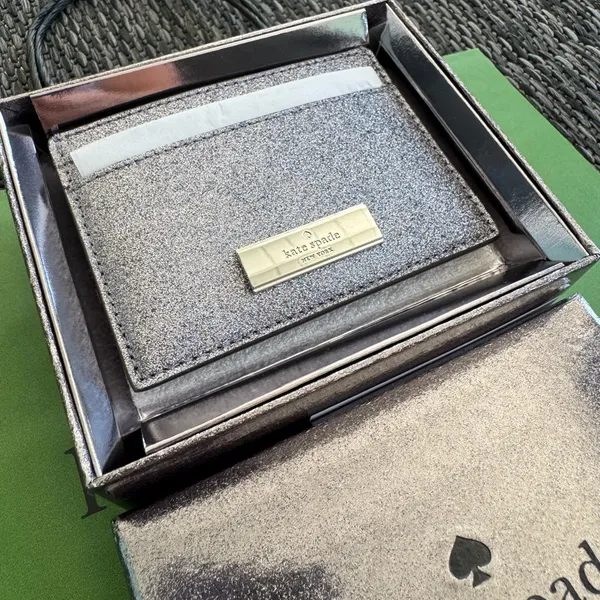 Kate Spade Card Holder Kenzie Metallic Saffiano Lunar NWT Bag Sparkle Silver - Image 3