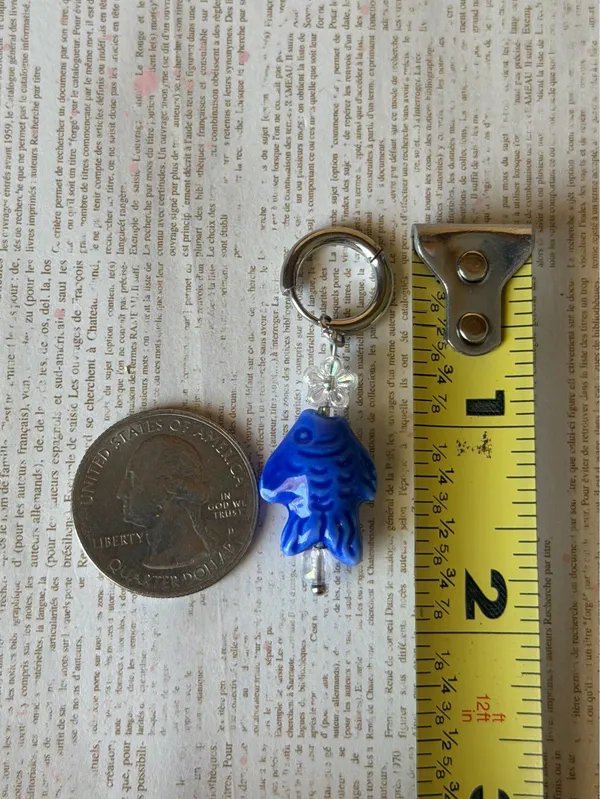 Handmade unique funky cute blue ceramic fish hoop earrings ⭐️🐟💕  - Image 5