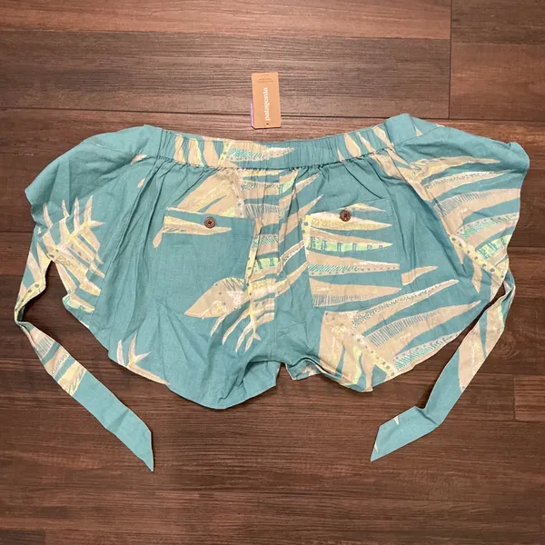 Patagonia Garden Island Shorts Teal Tropical Leaf Hemp Tencel M NWT Wrap Tie - Image 3
