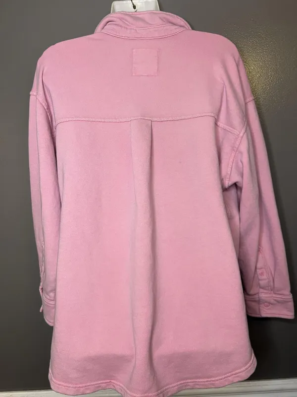 Aerie Shirt Womens XS Pink Terry Button Up Collared Long Sleeve Pocket Top - Image 7