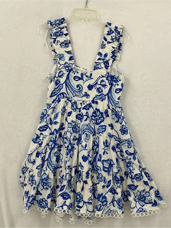Aqua White Dress with Blue Floral Print 1163 - Image 7