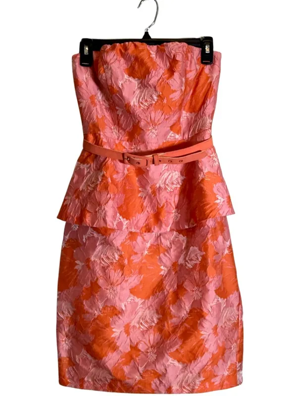 Eva Franco Strapless Peplum Floral Jacquard Dress Women's 2 Pink Orange Cocktail - Image 3