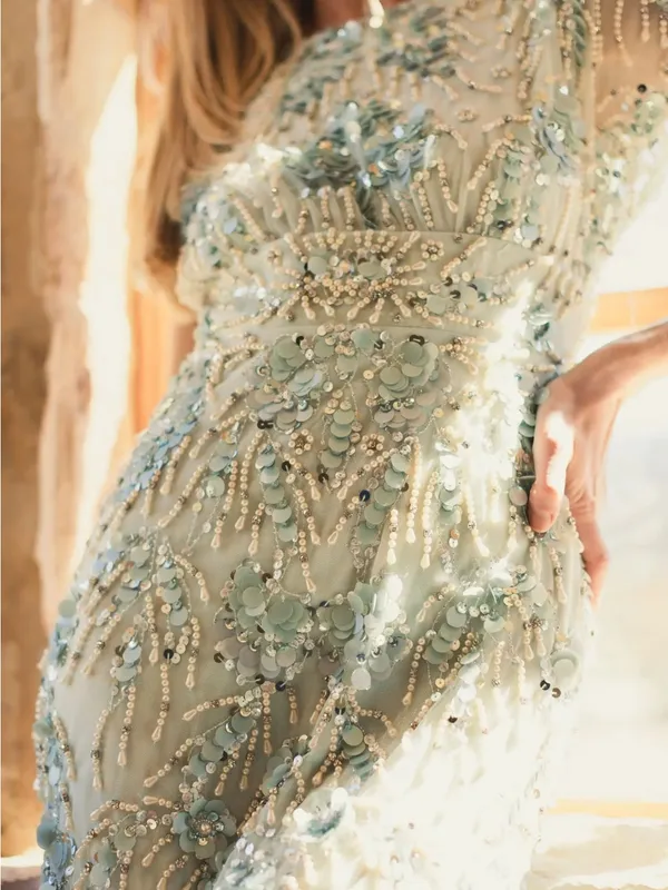 Mac Duggal 94150 Green Embellished Cap Sleeve Midi Dress sz 2 - Image 5