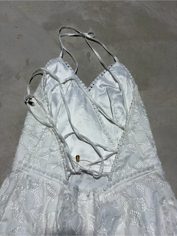 Saints + secrets White Lace Spaghetti-Strap Mini Dress medium bridal - Image 6