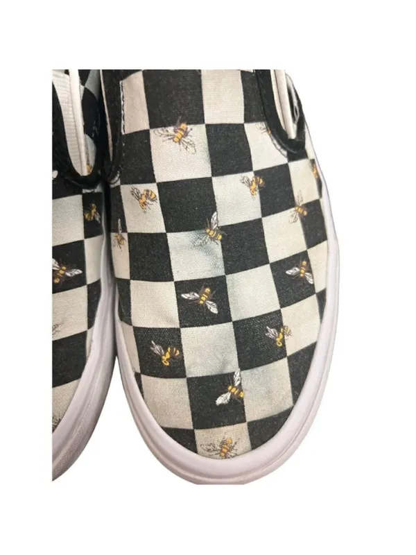 VANS Classic Slip On Sneakers Unisex 8 Black White Bee Check Skate - Image 10