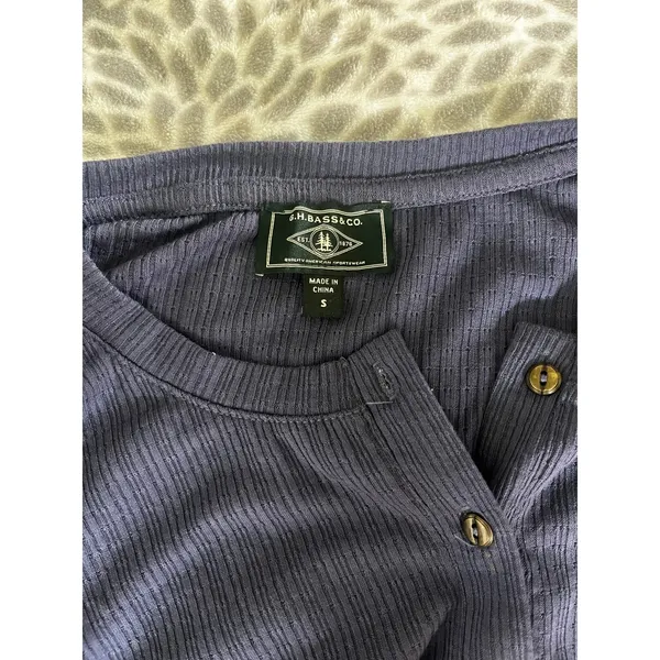 GH Bass Ribbed Henley Top Small Navy Blue Pointelle Gorpcore Granola Minimalist‎ - Image 2