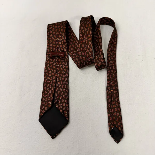 Oscar De La Renta Silk Mens Brown Tie Geometric Necktie Vintage Classic Cravat - Image 3