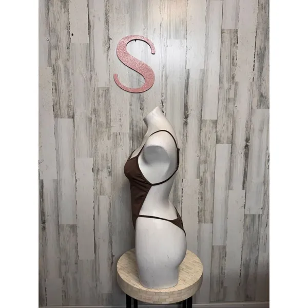 Brown Spaghetti Strap Bodysuit | Sleek Minimal One Piece Size Small - Image 2