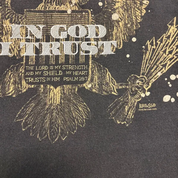 Kerusso T-Shirt Womens L Black In God I Trust Eagle Graphic Raw Neck Distressed - Image 2