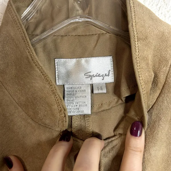 Spiegel Army Style Jacket Coat Womens Size 14 Leather Tan Vintage Vtg - Image 2