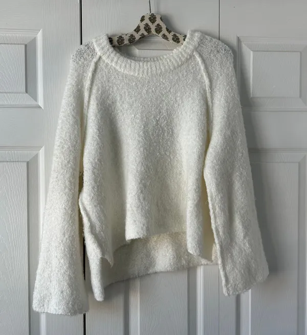 White  Sweater BFF Cocoon Solid Crew - Image 2