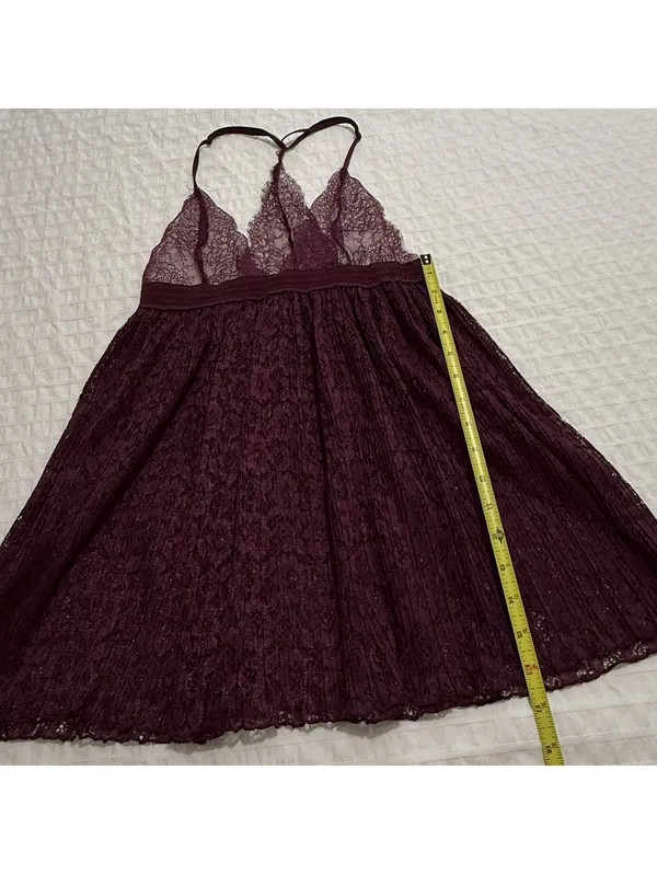 Victoria’s Secret Burgundy Plum Babydoll Slip Lingerie Sheer Lace Sz M Medium - Image 2