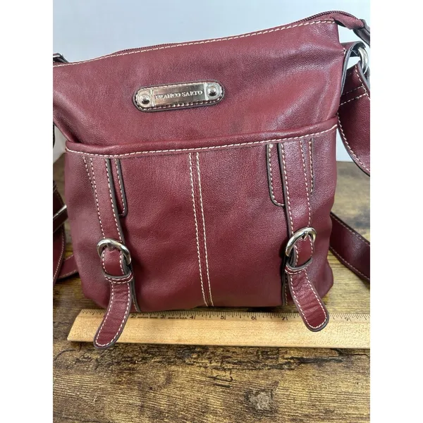 Franco Sarto Burgundy Shoulder Bag Faux Leather Zip Purse Adjustable Strap - Image 10