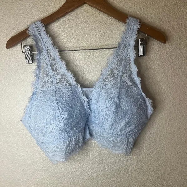Aerie light blue lace V neckline plunge bralette NEW XL - Image 2