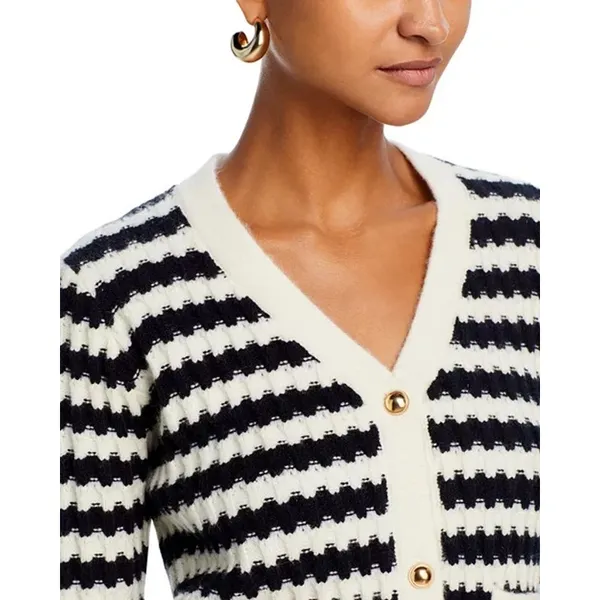 Anthropologie Line + Dot Laurel Cropped Knit Cardigan Size Small Black Striped - Image 9