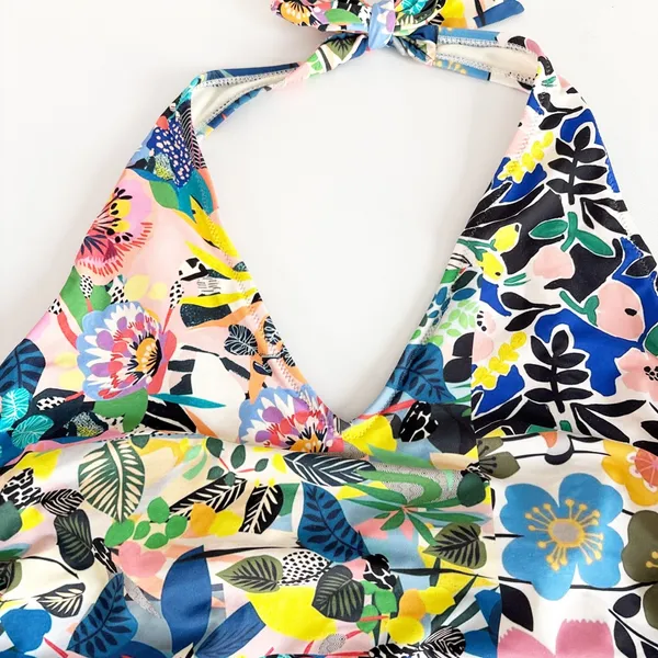 Johnny Was Womens Layla Halter Ruched Floral Boho Resort Vacation Swim Dress L - Image 5