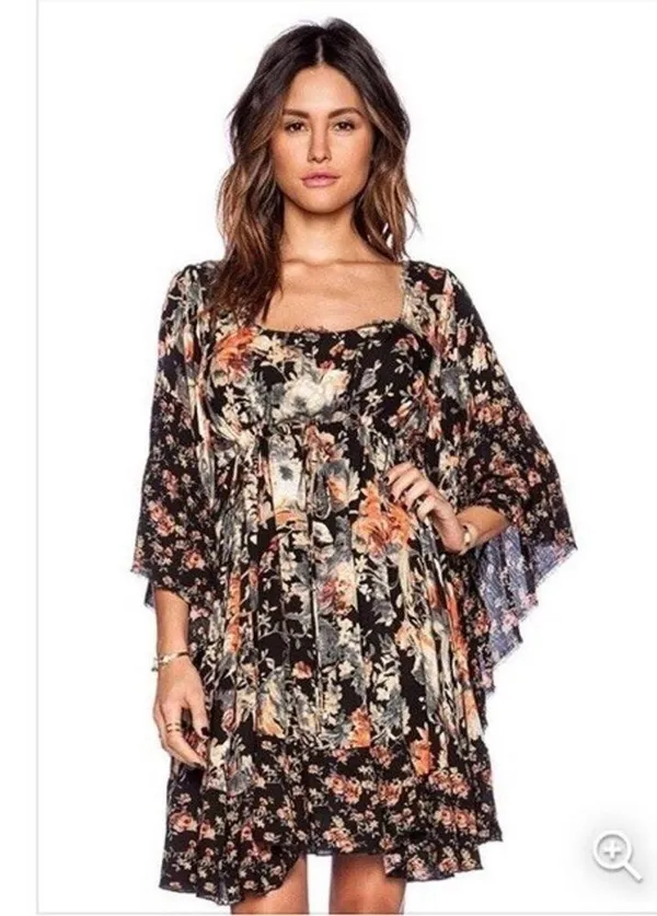 Free People Mini Dress Sz XS Heart Of Gold Dark Floral Boho Bell Sleeve Fairy - Image 3