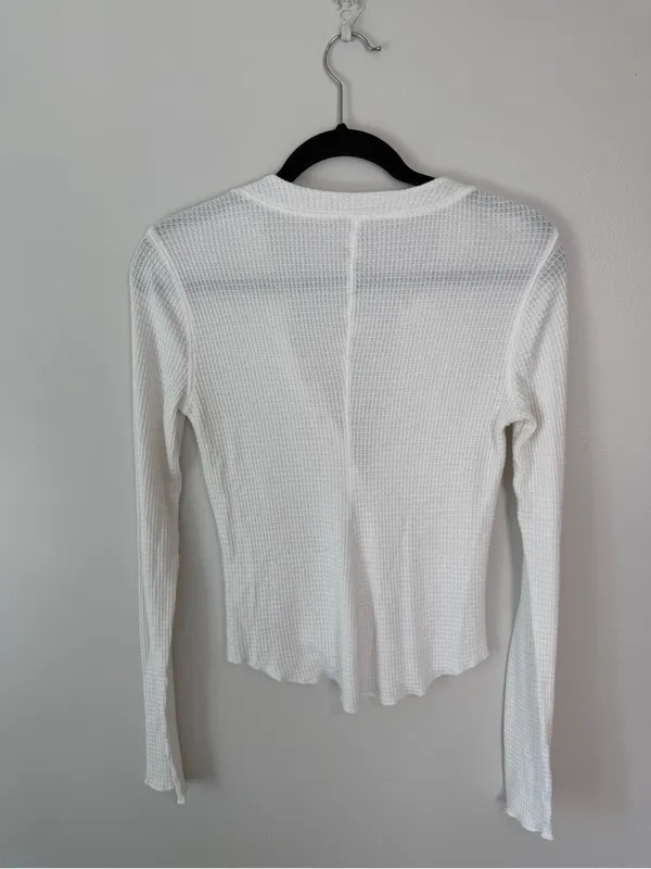 Free People One Of The Girls Henley Long Sleeve Thermal Shirt White Medium - Image 4