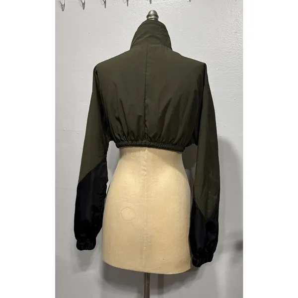 Collusion Womens Full Zip Short Cropped Jacket Sz 2 High Neck Long Sleeve Green - Image 3