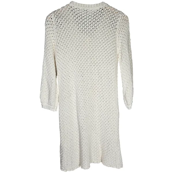 Cartise Womens Medium Cream Cotton Knit Crochet Button Front Cardigan Duster‎ - Image 2