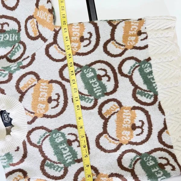 CIDER Cream Bear Print Knit Sweater with Long Ribbed Cuffs - Size S - Image 6