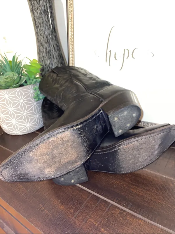 Old West Black Leather Western Heeled Boots LF1510 Size 6 - Image 12