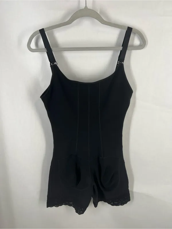 SHAPERX Fitness Black Zip Front Tummy Control Butt Lifter Faja Bodysuit M - Image 9